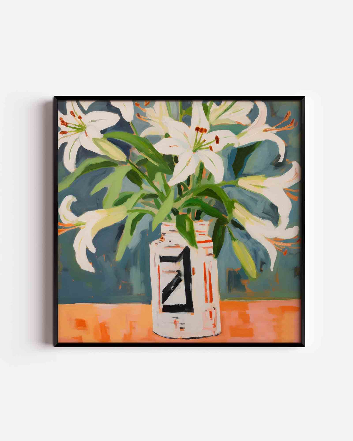 Witte bloemen in vaas – kleurrijke illustratie poster als wanddecoratie
