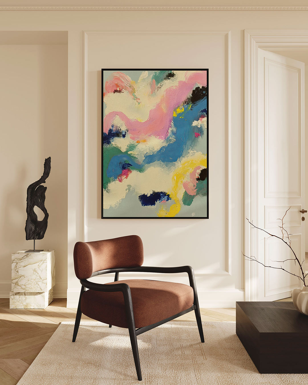 Dynamische kleurenexplosie – staande wanddecoratie
