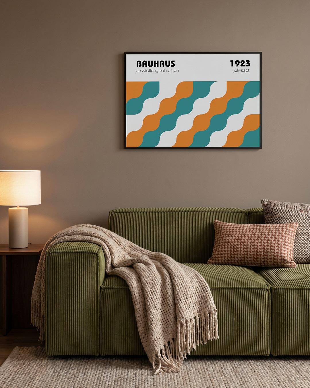 Golvend lijnenspel – geometrische Bauhaus poster in liggend formaat