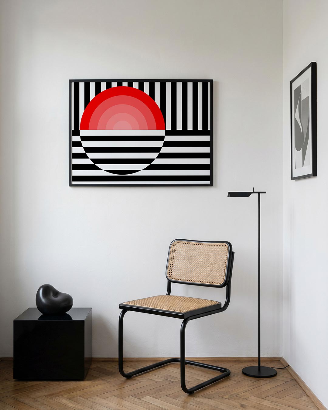 Lijnen en cirkel – geometrische Bauhaus poster in liggend formaat