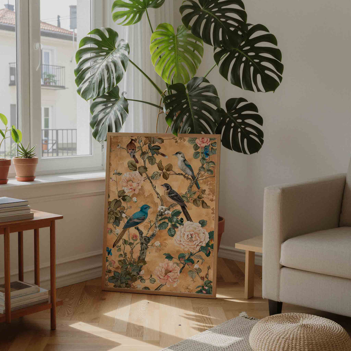 Vogels en bloemen – moderne wandkunst als portret poster