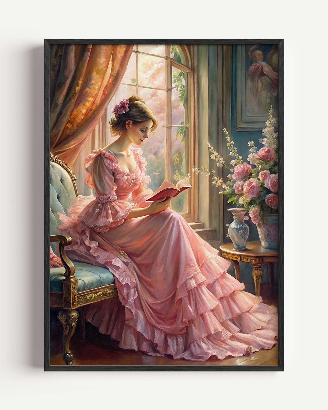Romantische Lezende Dame – paas portret poster als wanddecoratie
