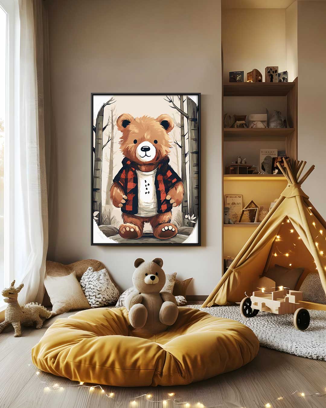 Wanddecoratie Beer in Houtlook – modern portret kunstwerk van WallArtistic