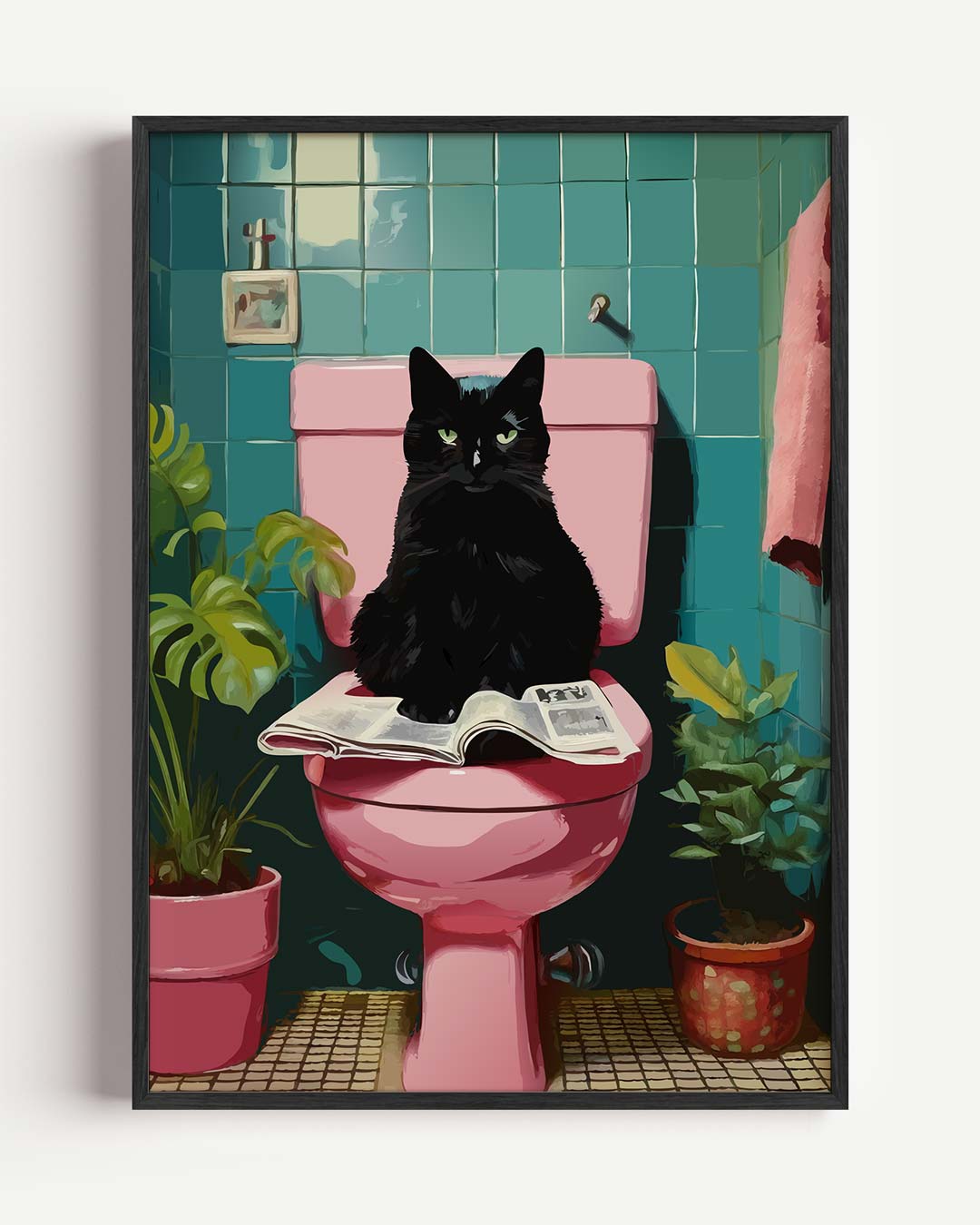 Kat op Toilet – dieren portret poster als wanddecoratie