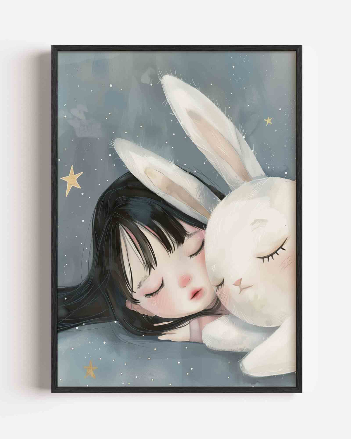 Slapend meisje met konijn – kids portret poster als wanddecoratie
