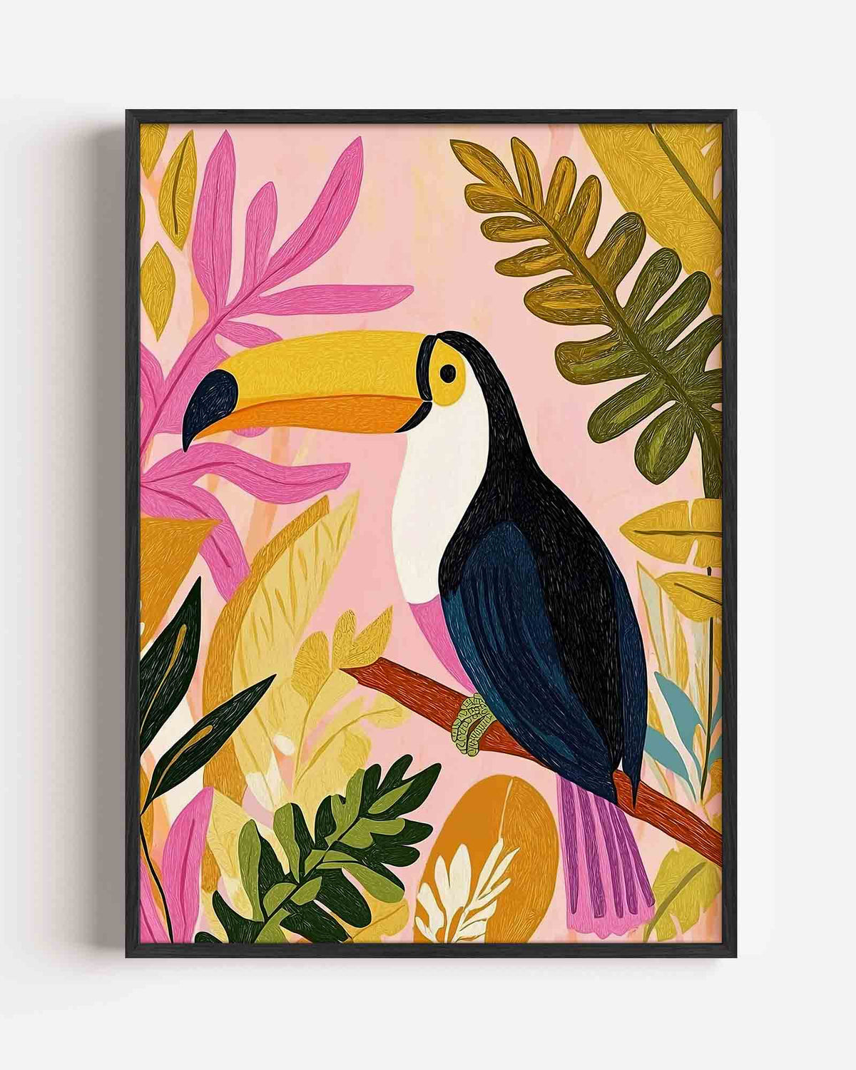 Toekan en bladeren – dieren portret poster als wanddecoratie