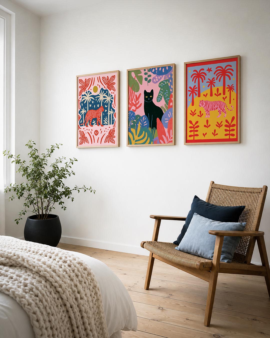 Jungle ritme posterset – derde productweergave – deze posterset in drie delen toont een levendige tijger