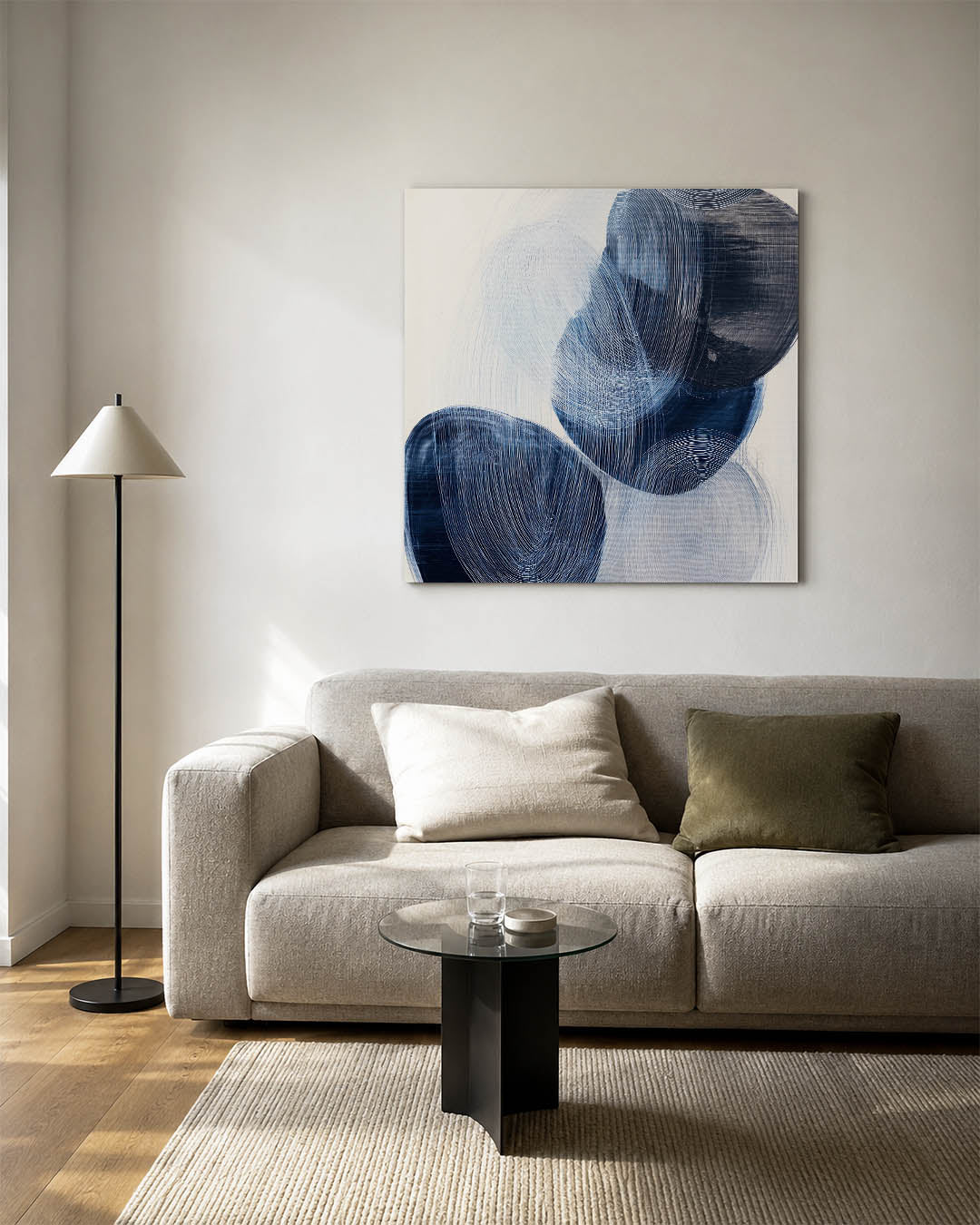 Organische lijnen compositie kunstwerk – vierkante wanddecoratie – dit werk toont vloeiende, overlappende lijnen in een