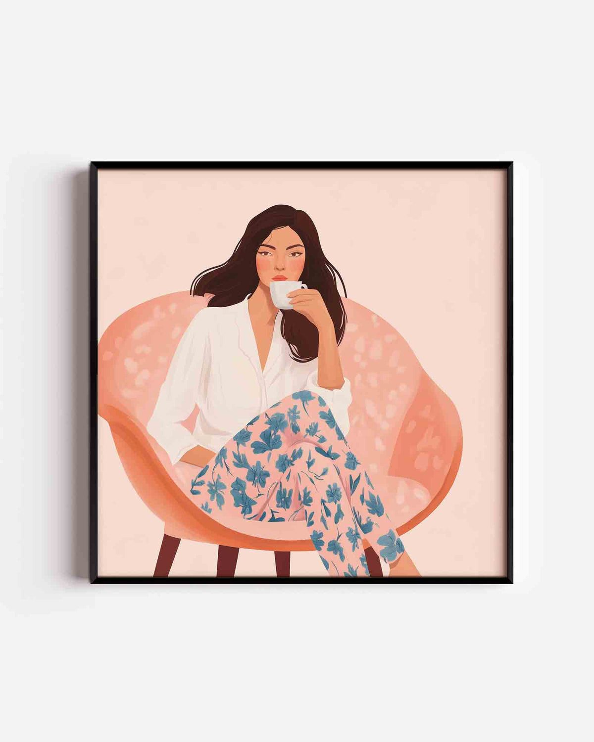 Vrouw met kopje – moderne vierkante poster als wanddecoratie