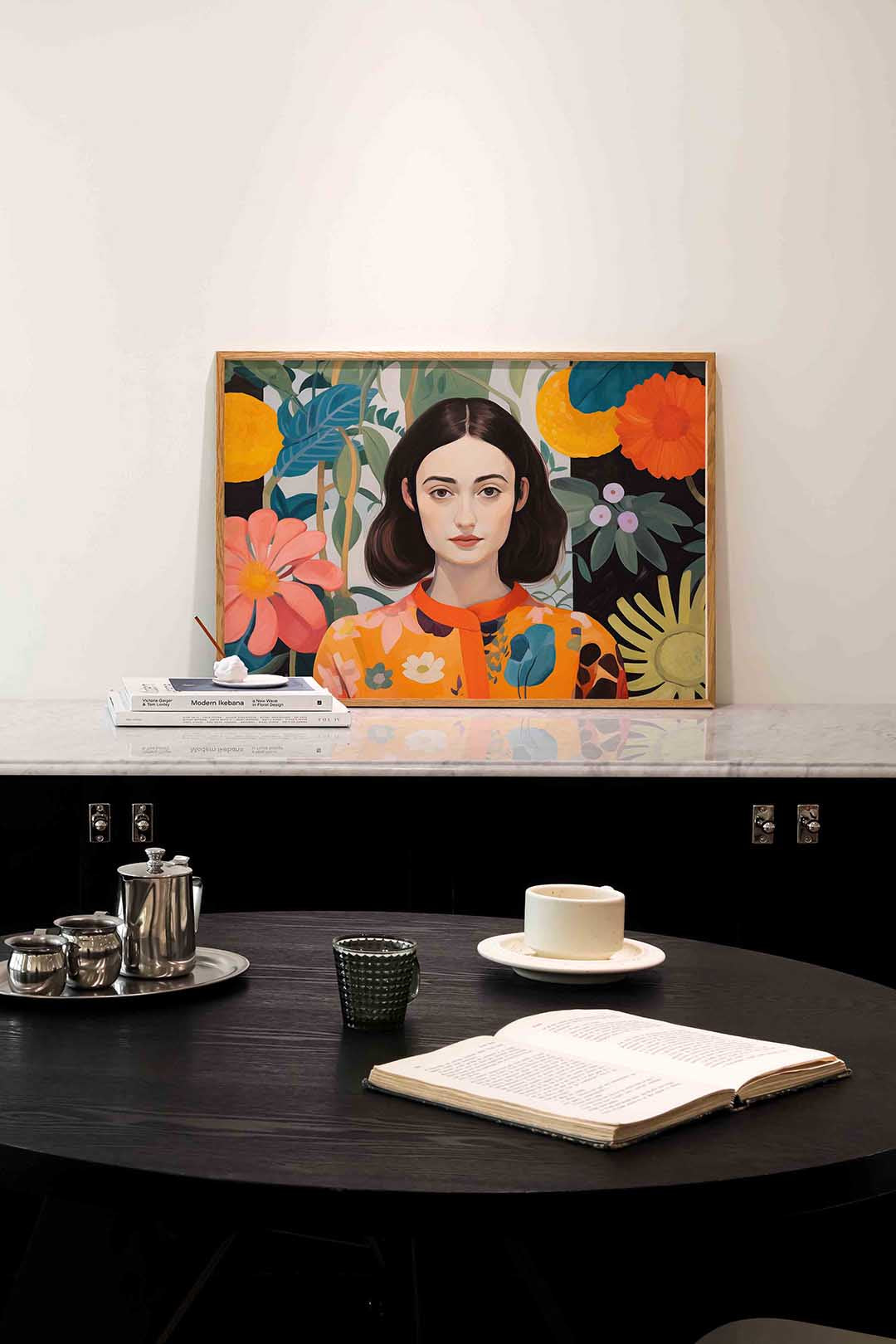 Vrouw met bloemen – portret poster in liggend formaat