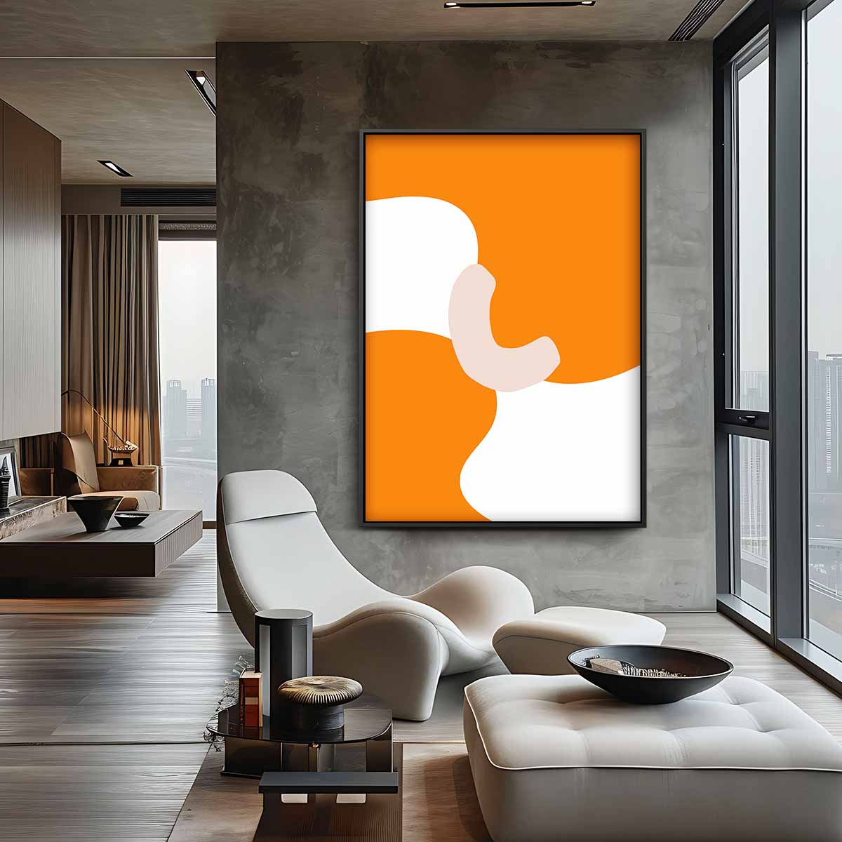 Speelse Oranje Golven – canvas wanddecoratie in portret formaat