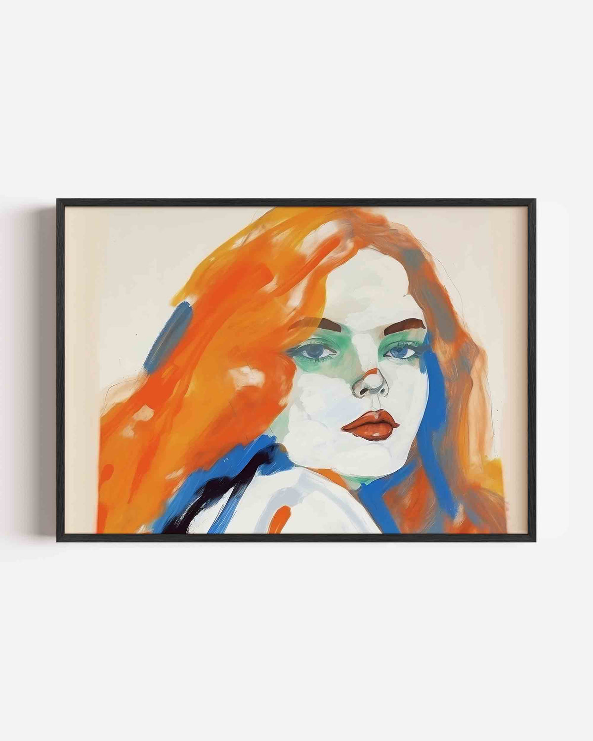 Portret met oranje en blauwe accenten – vrouwelijk portret als landscape poster