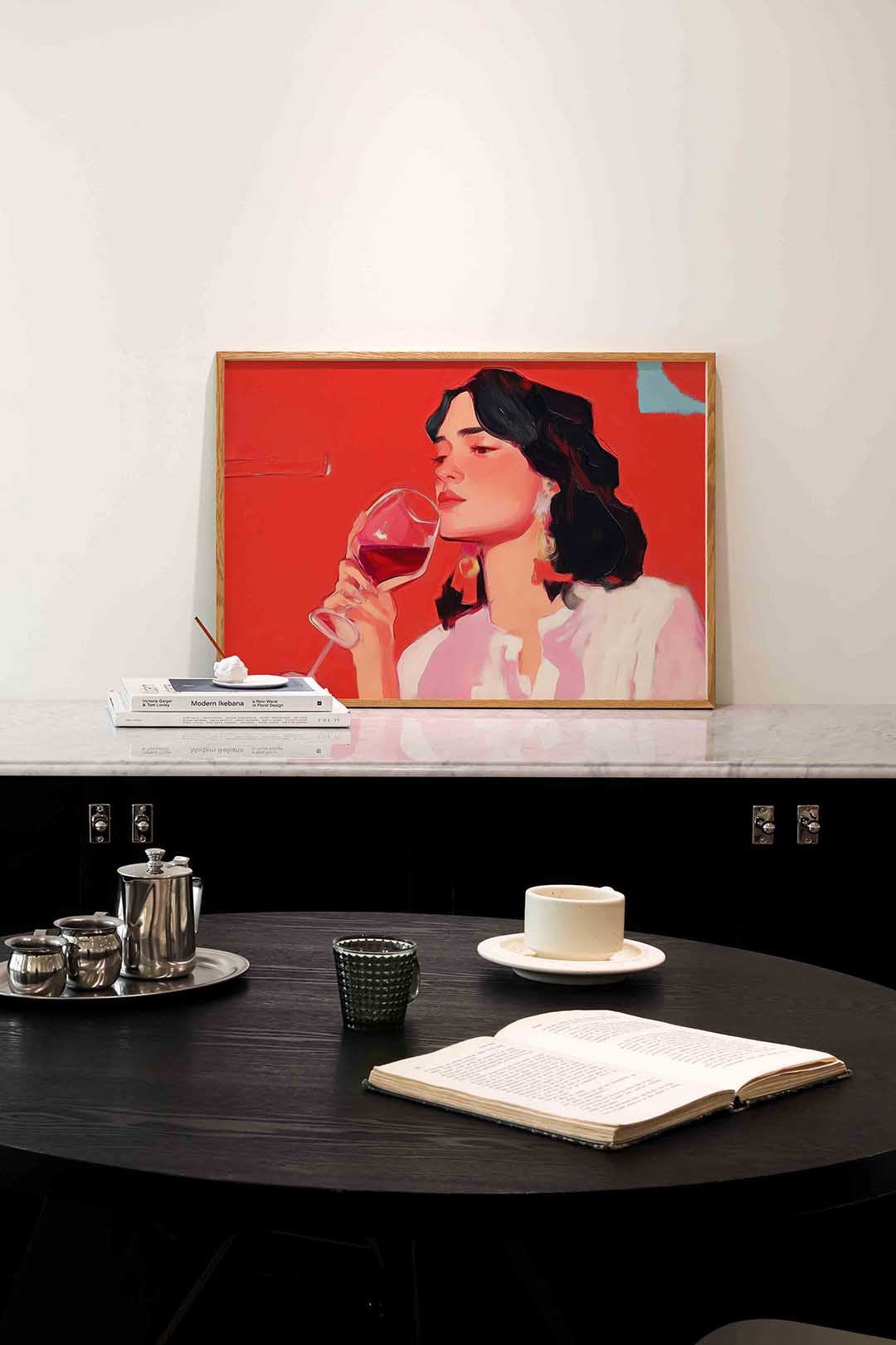 Vrouw met wijnglas – portret poster in liggend formaat