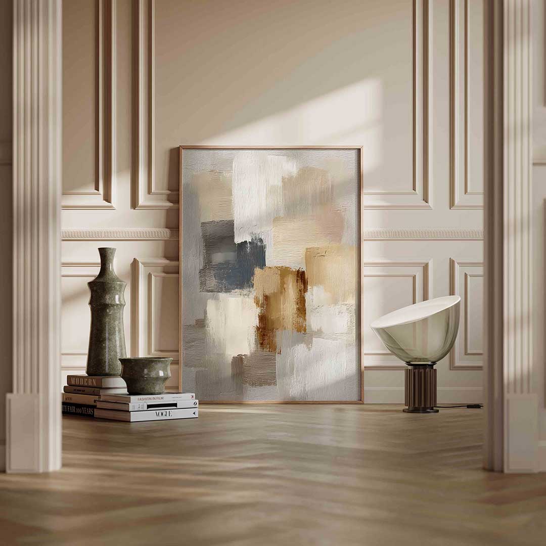 Abstracte beige compositie – staande abstracte textuur wanddecoratie van WallArtistic