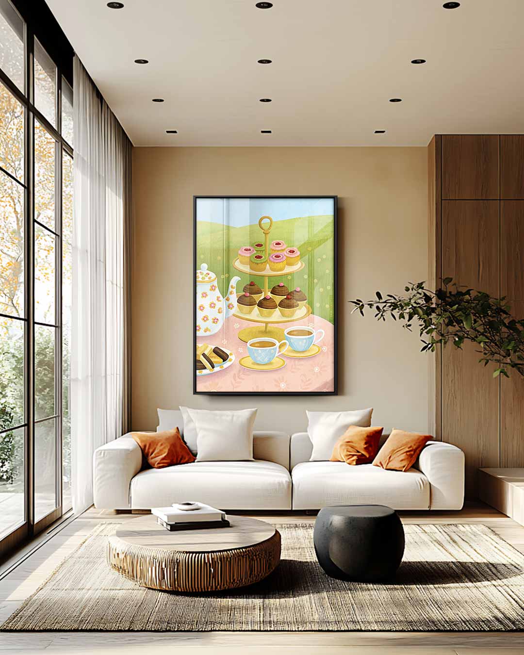 Sfeervolle Theemiddag Illustratie – plexiglas wanddecoratie in portret formaat
