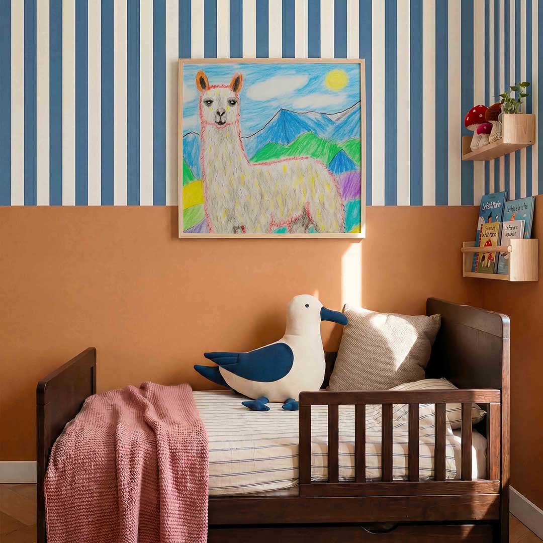 Lama in berglandschap – kids poster in vierkant formaat