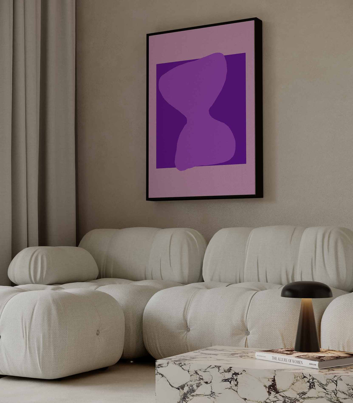 Speelse Paarse Vormen – staande wandkunst voor woonkamer of interieur