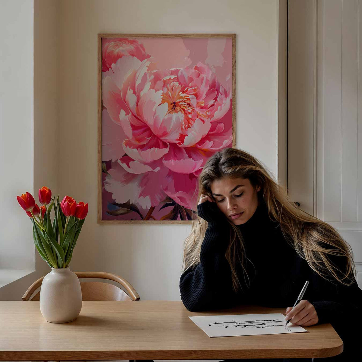Romantische Pioenrozen – bloemen poster als moderne staande wanddecoratie