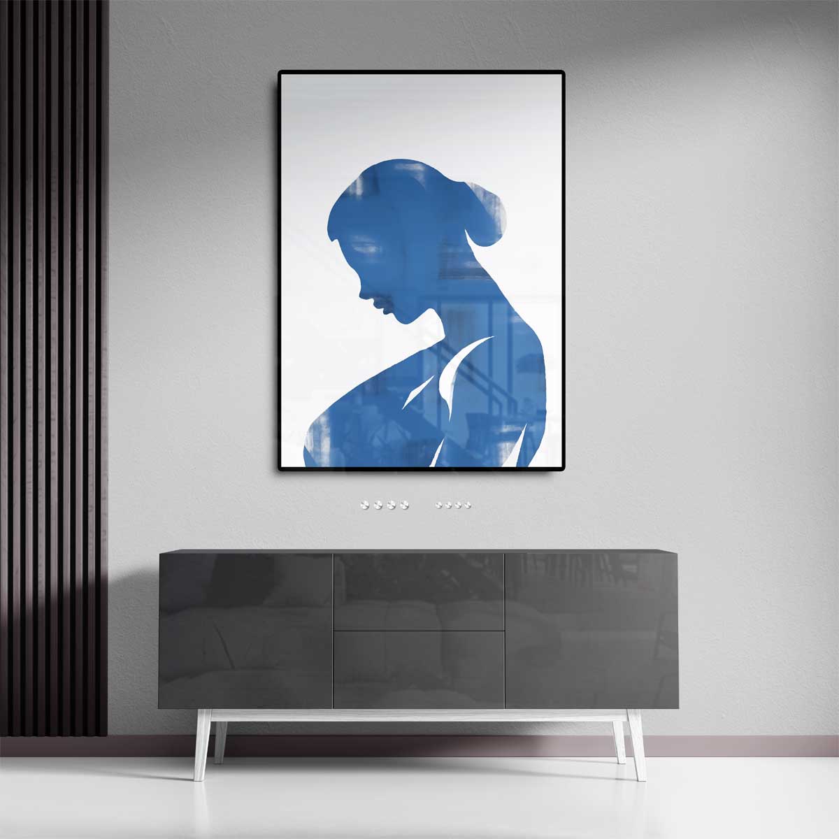 Elegante Blauwe Silhouet – staand kunstwerk voor modern interieur