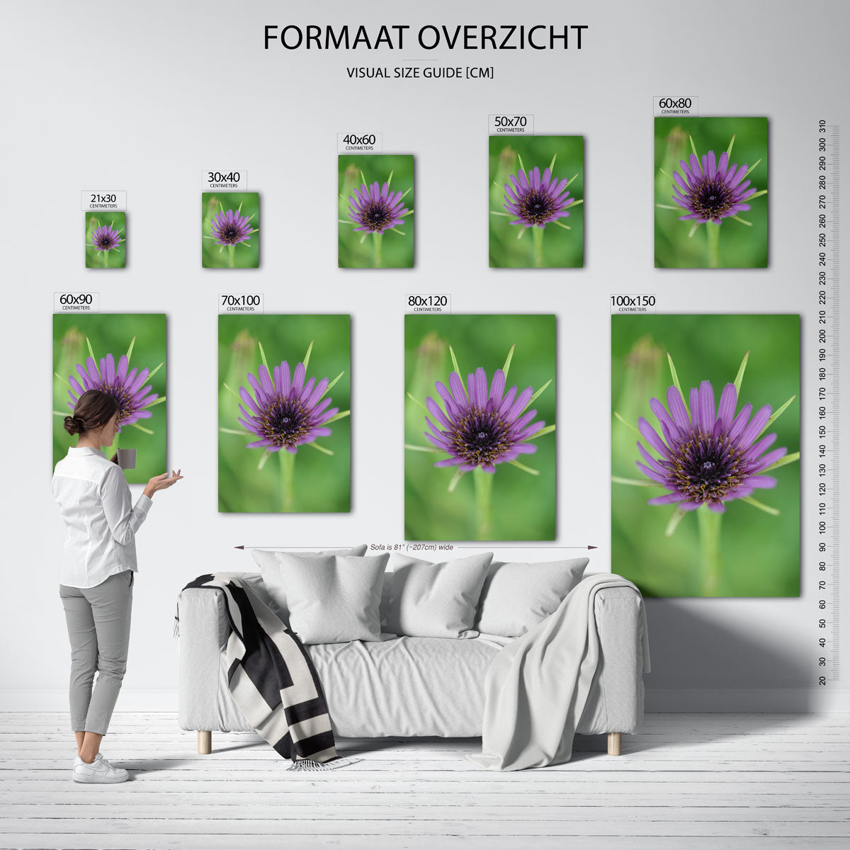 Paarse bloem close up poster – sfeerbeeld – deze poster toont een gedetailleerde close-up van een paarse bloem tegen een