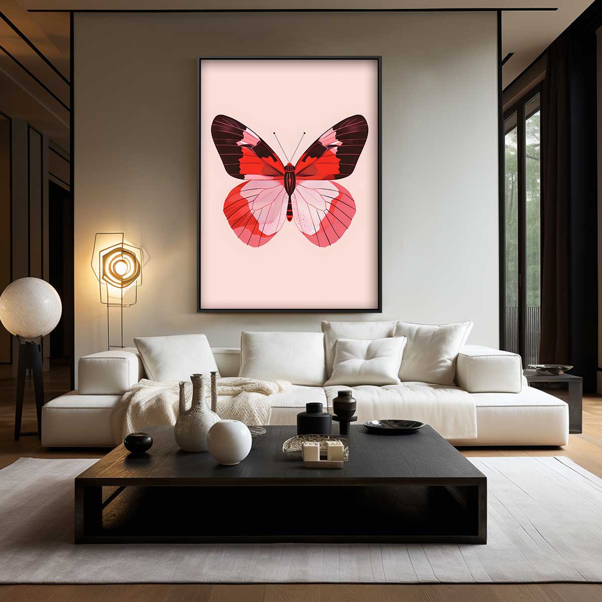 Rood-roze Vlinderpracht – canvas wanddecoratie in portret formaat