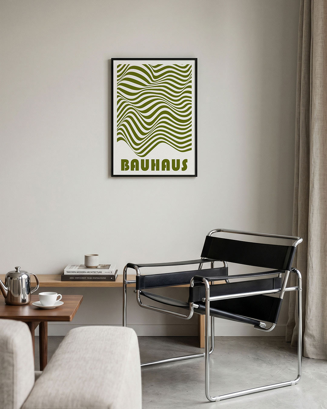 Golvend lijnenspel – geometrische Bauhaus poster in staand formaat