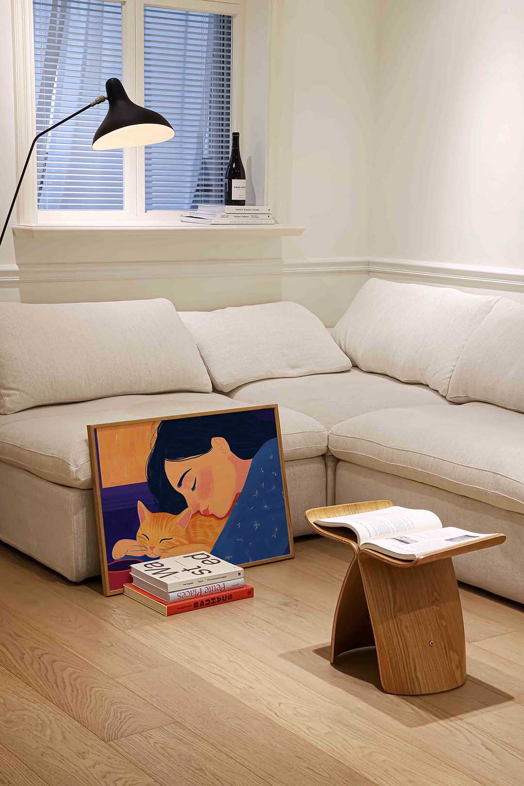 Slapende vrouw met kat – vrouwelijke portretkunst als landscape poster