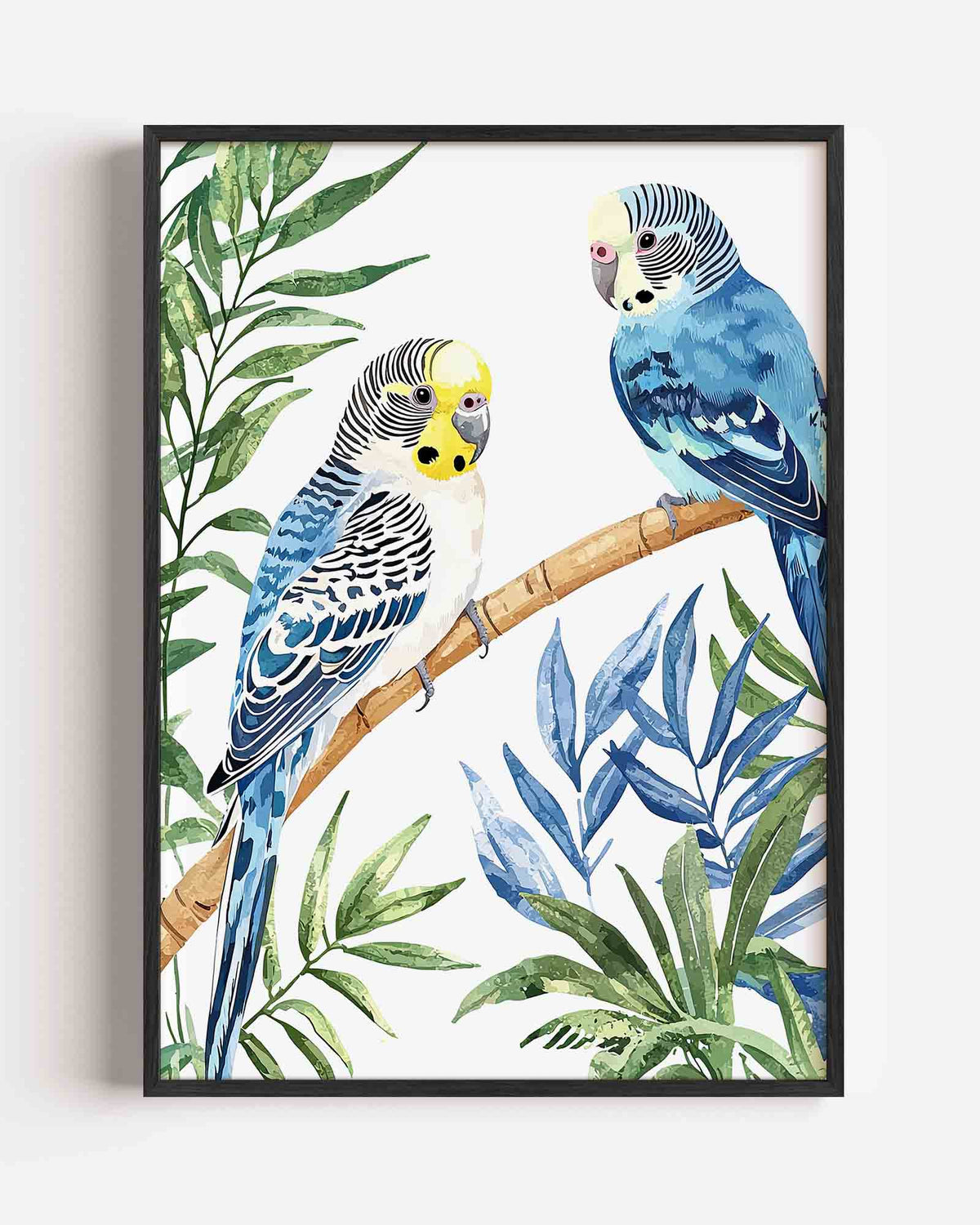 Parkieten op tak – dieren portret poster als wanddecoratie