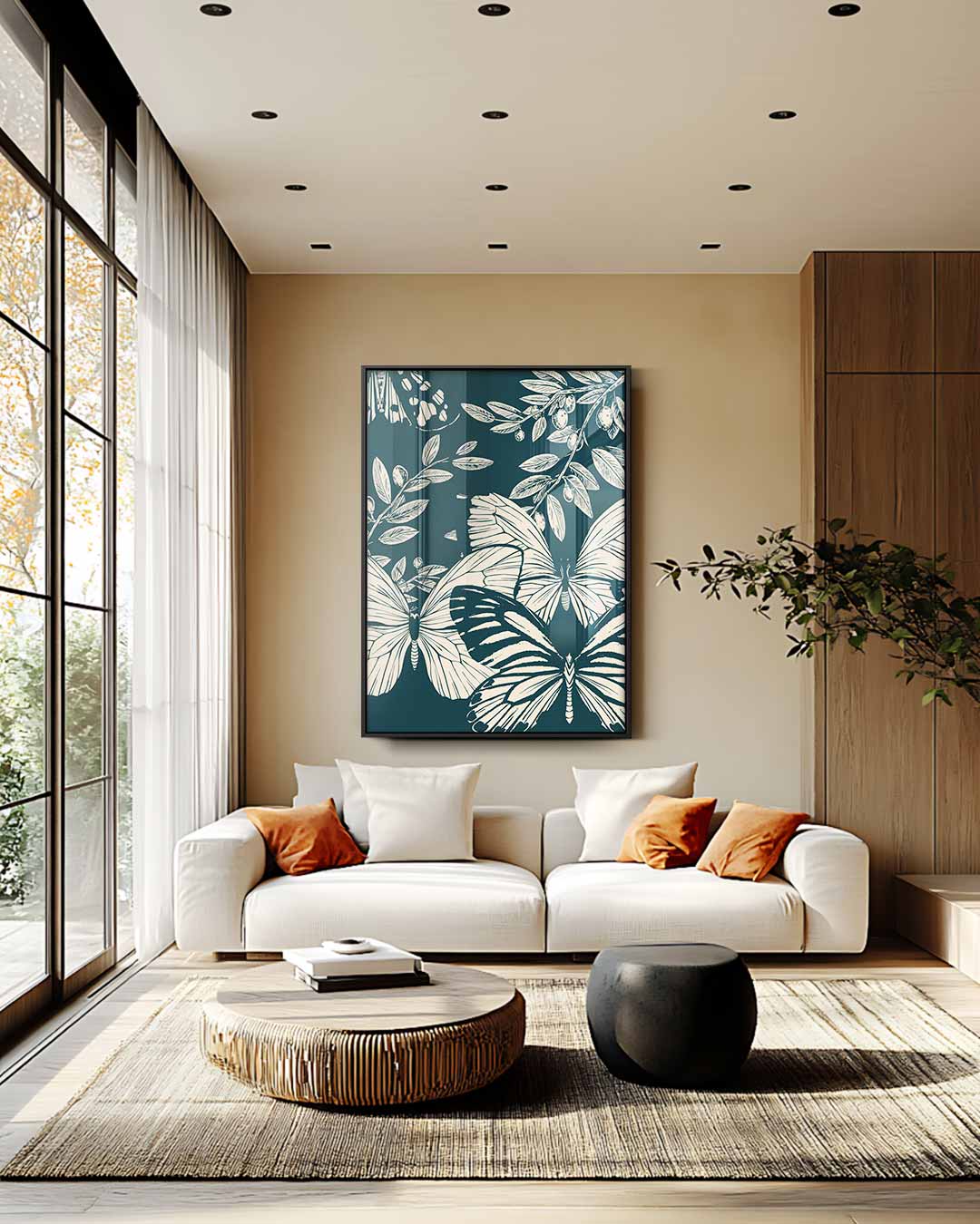 Vlinders en Olijftakken Print – staand kunstwerk voor modern interieur