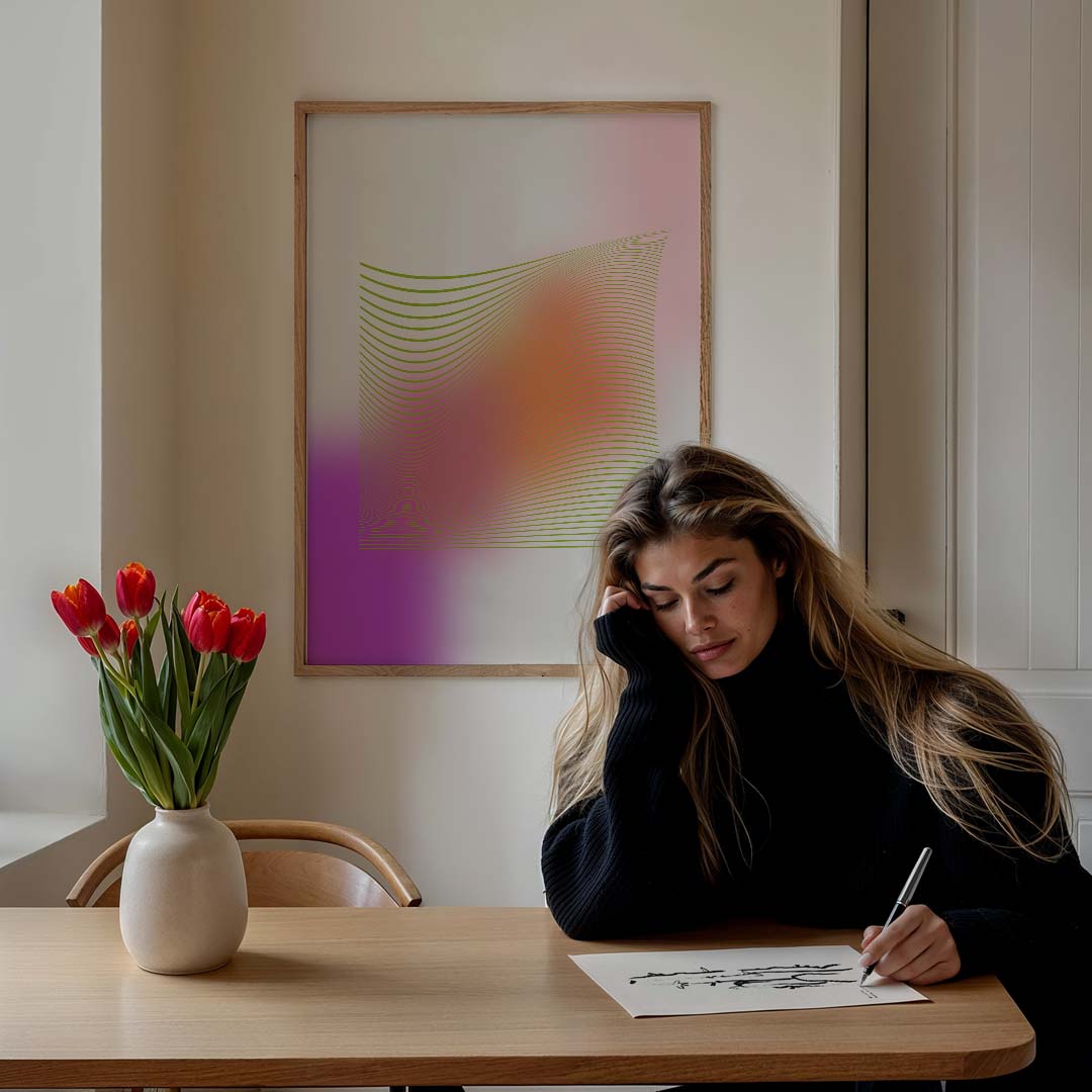Kleurrijke Golven – staande muurposter met kleurrijke abstracte vormen
