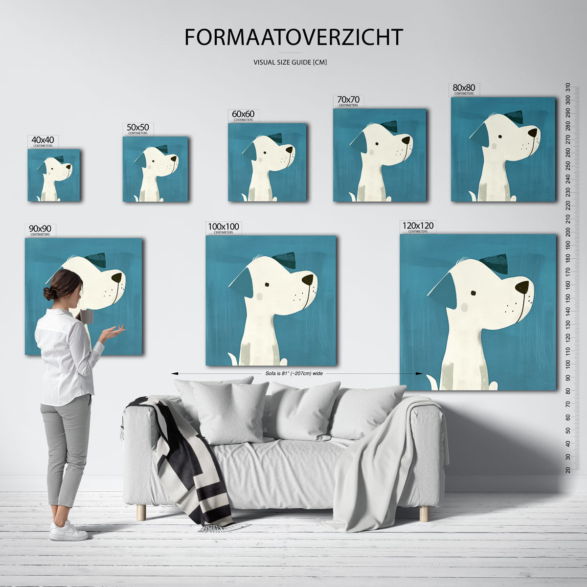 Hond met blauwe achtergrond – vierkante muurposter voor de kinderkamer