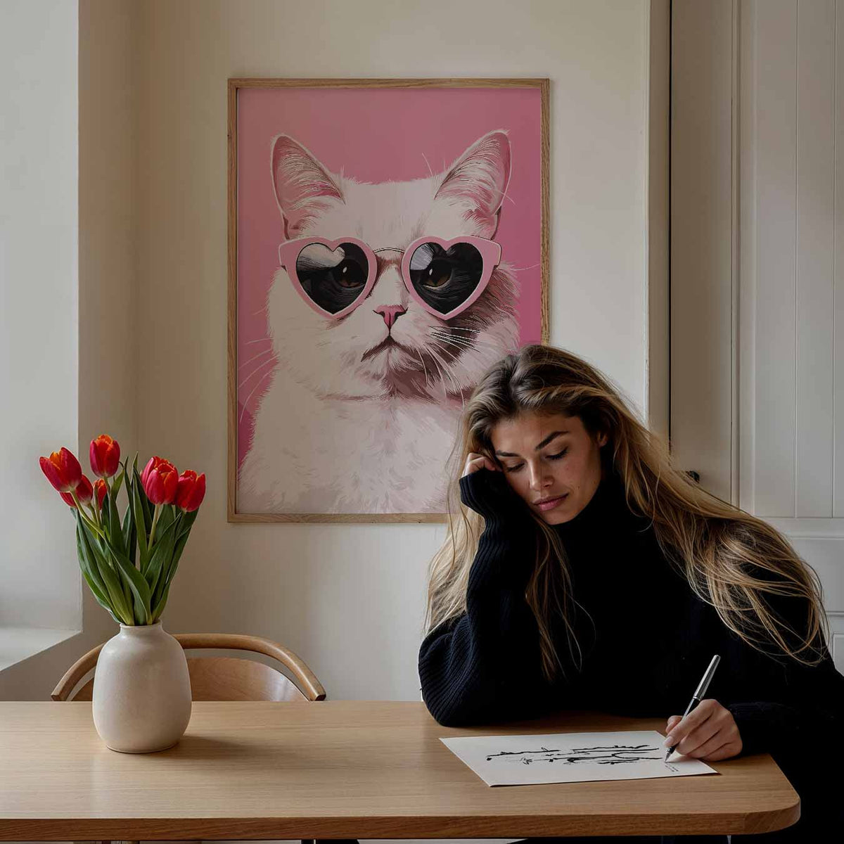 Coole Kat Met Hartjesbril – staande dieren wanddecoratie van WallArtistic