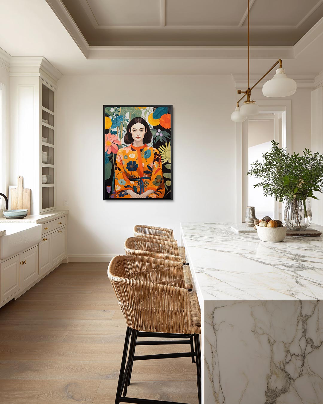 Bloemen en vrouw – staand wanddecoratie kunstwerk