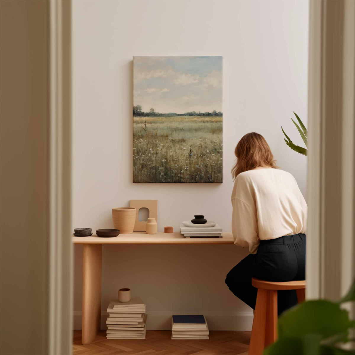 Zomers Veldlandschap – kunstwerk met zwarte baklijst