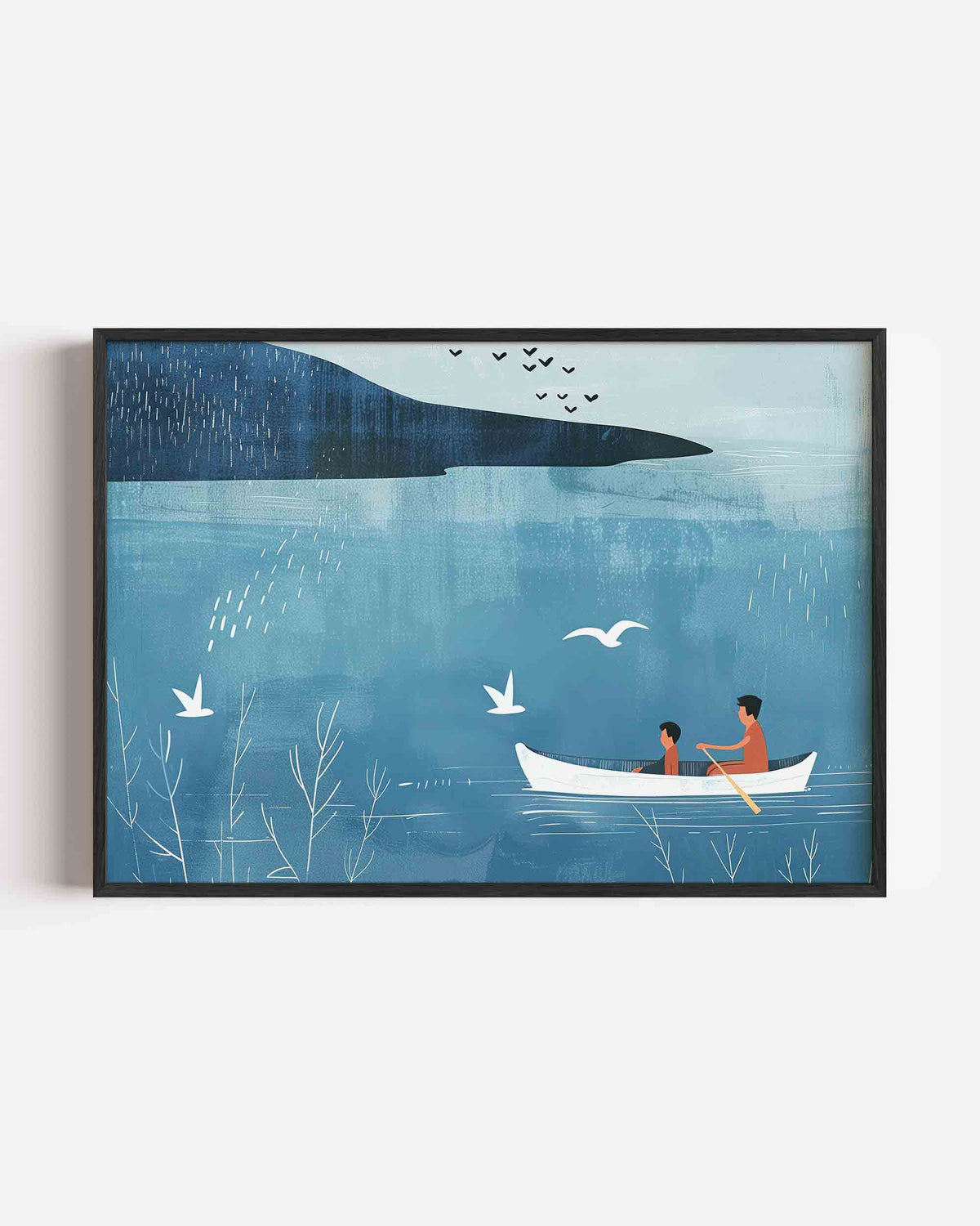Roeiboot en vogels – landscape kinderposter als wanddecoratie