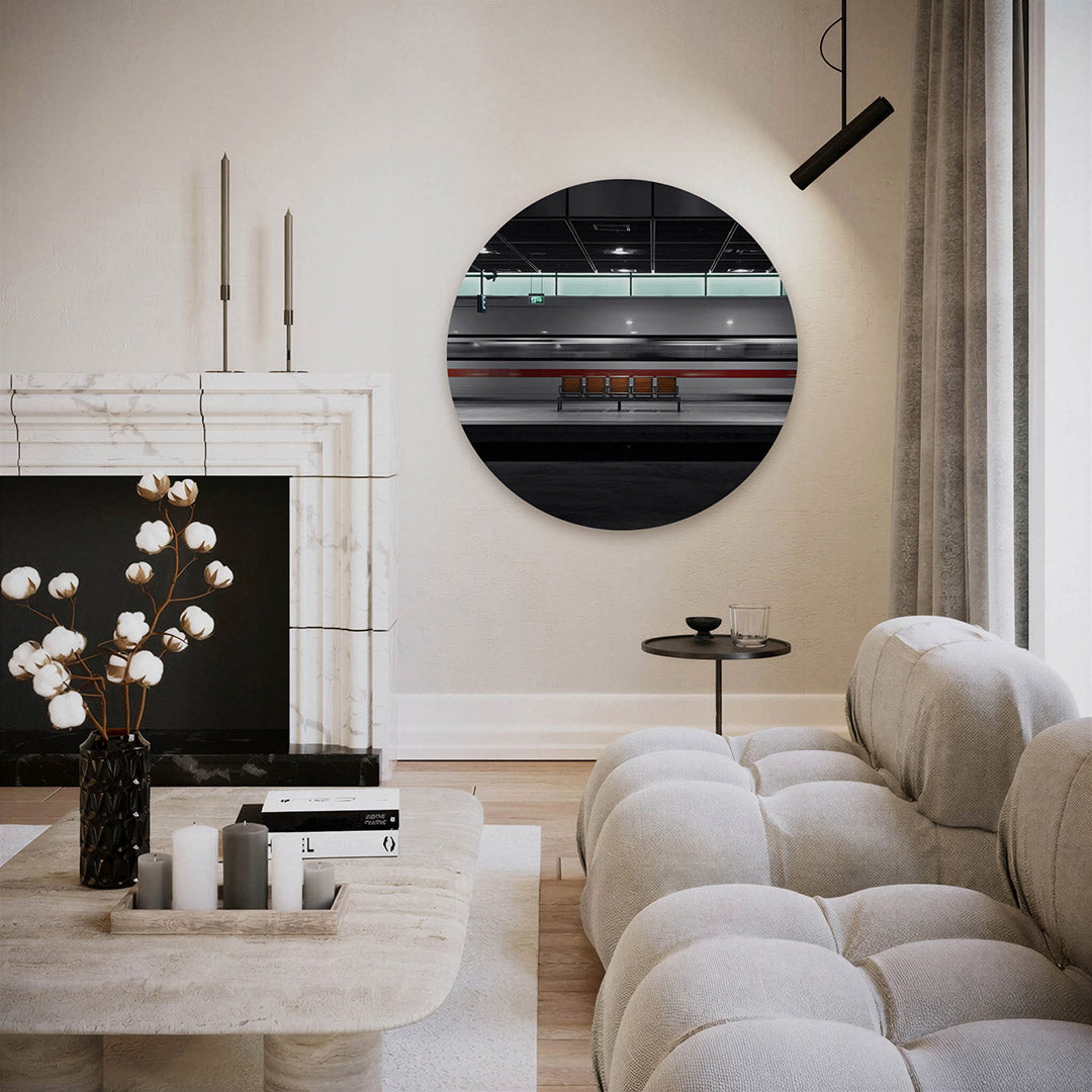 Station met trein – fotografie muurcirkel als ronde wanddecoratie