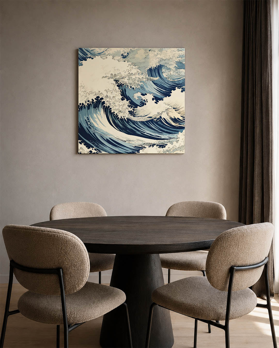 Dynamische golven kunstwerk – vierkante wanddecoratie – dit kunstwerk toont krachtige golven met vloeiende lijnen en