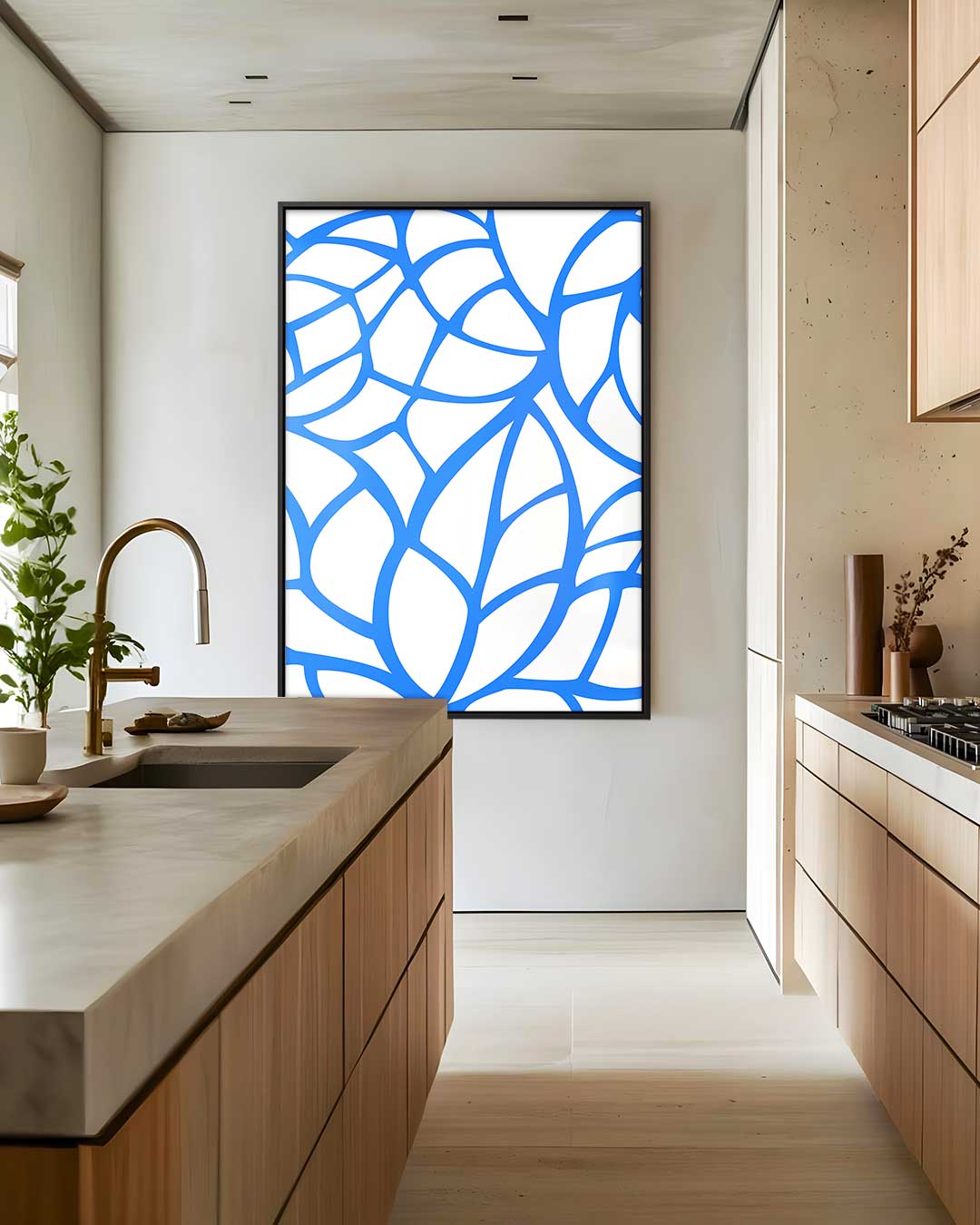 Abstract Blauw Kunstwerk – dibond wanddecoratie in staand formaat