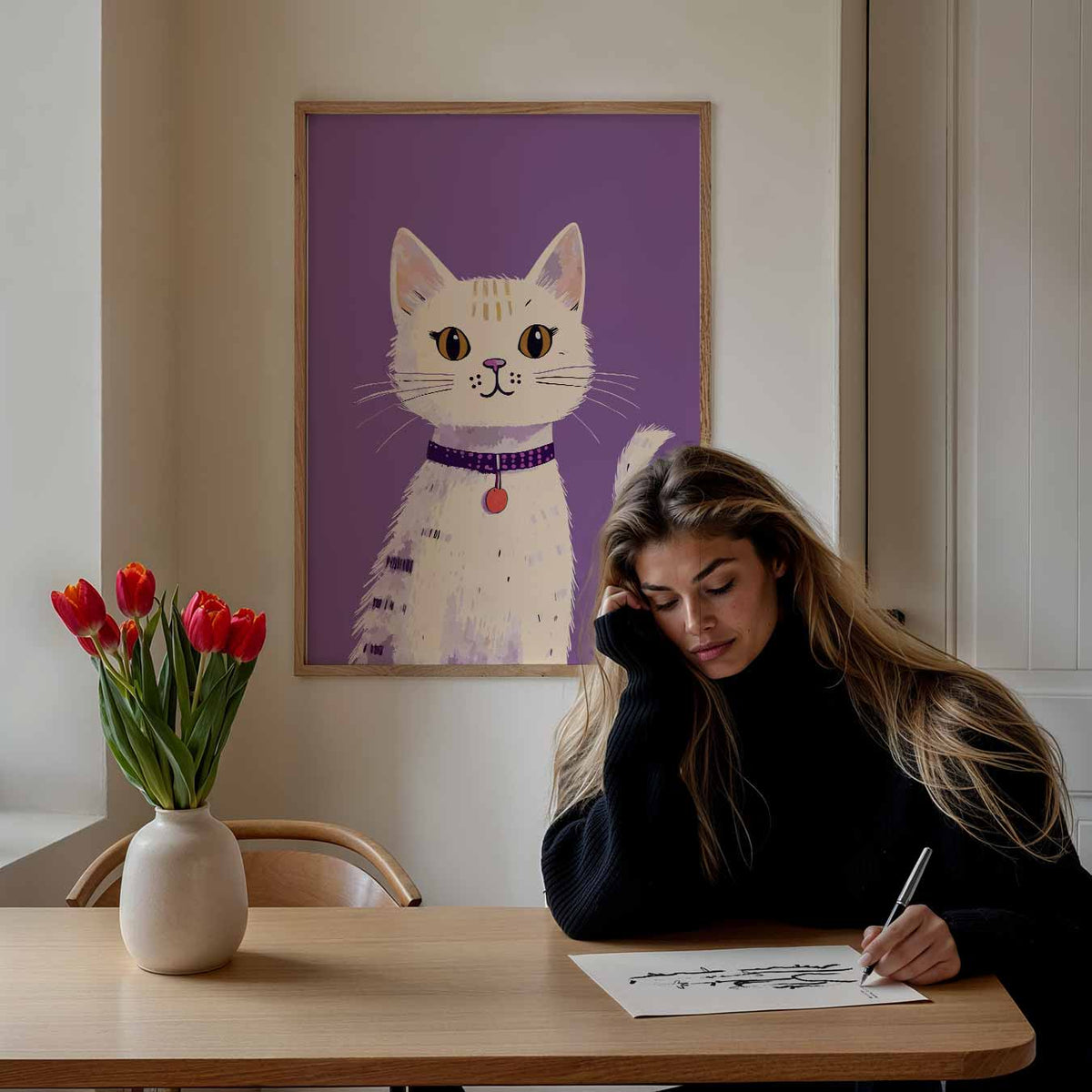 Schattige Kattenvriend – staande muurposter voor de kinderkamer