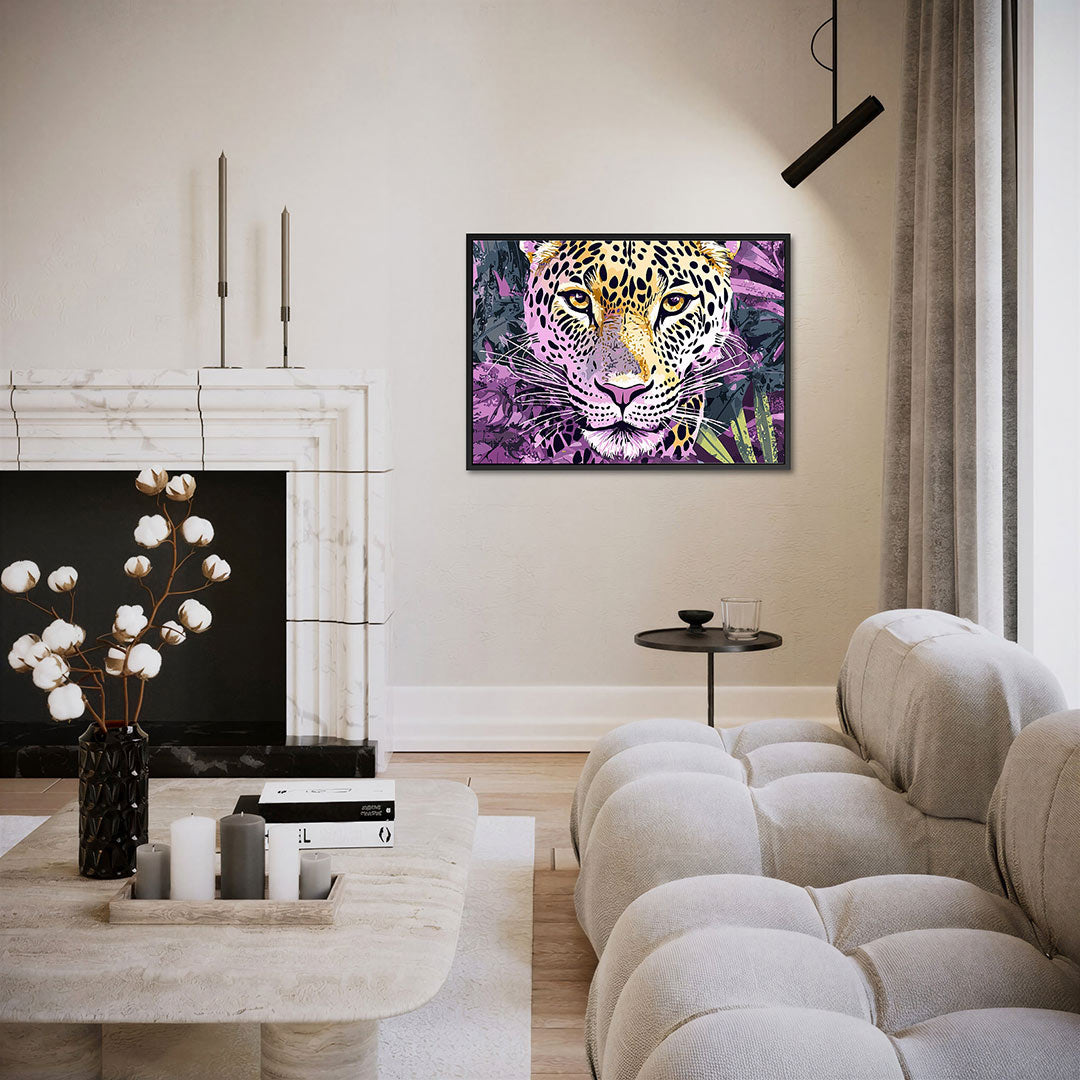 Levendige luipaard portret – Dieren kunstwerk – liggende wanddecoratie