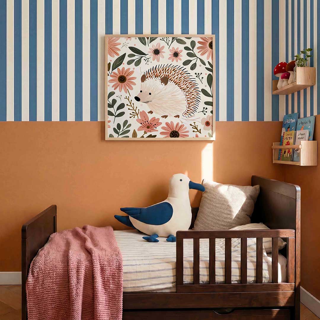 Egel en bloemen – kids poster in vierkant formaat
