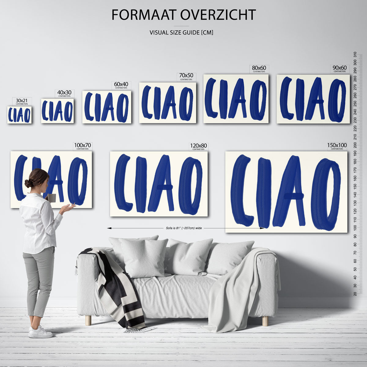 Ciao blauwe letters – landscape muurposter met eigentijdse illustratie