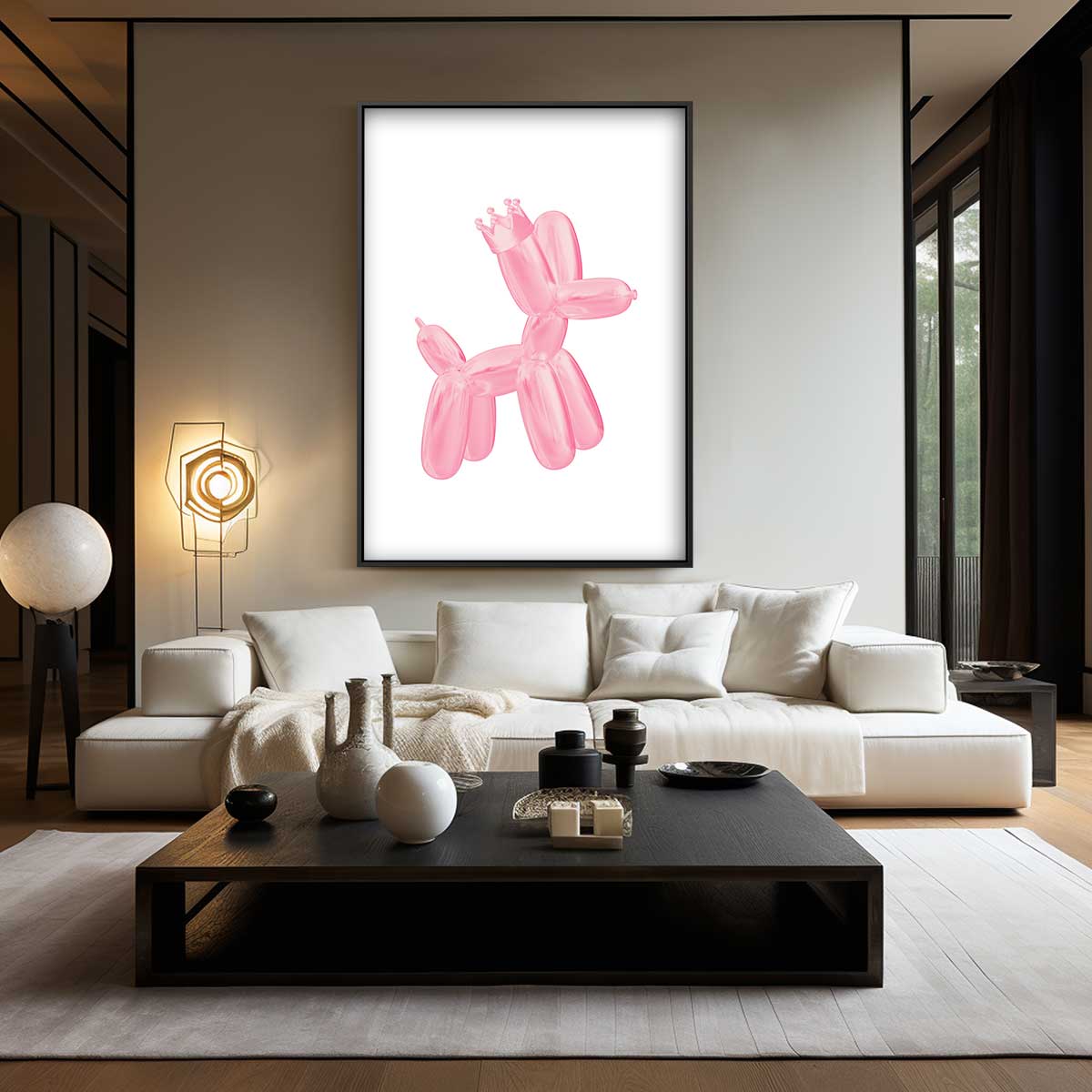 Koninklijke Ballonnenhond in Roze – plexiglas wanddecoratie in portret formaat