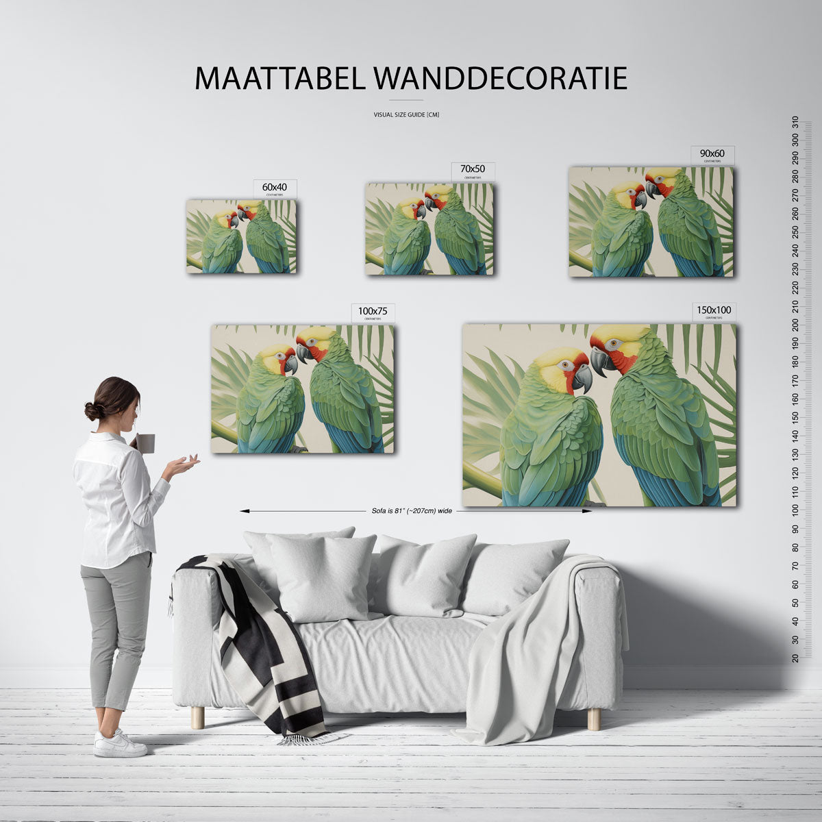 Tropische papegaaien – Jungle kunstwerk – kunstwerk op canvas, dibond of plexiglas