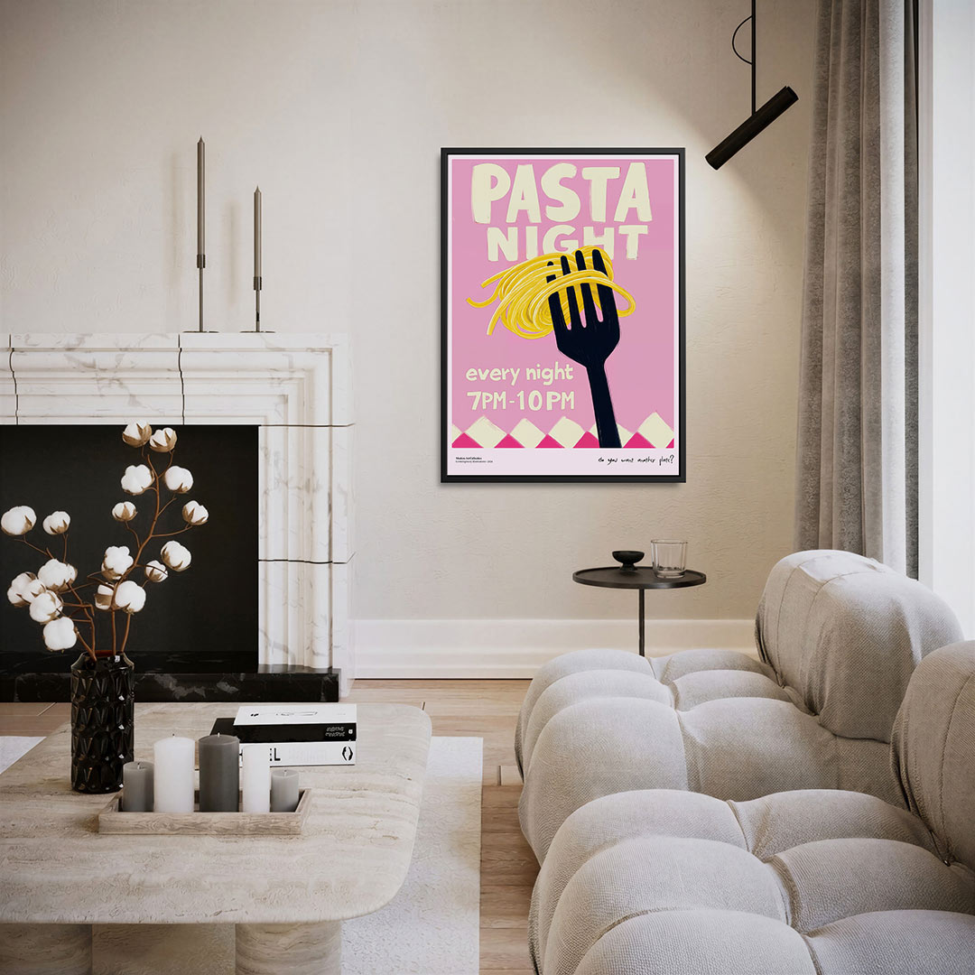 Speelse pastaposter – moderne staande wandkunst
