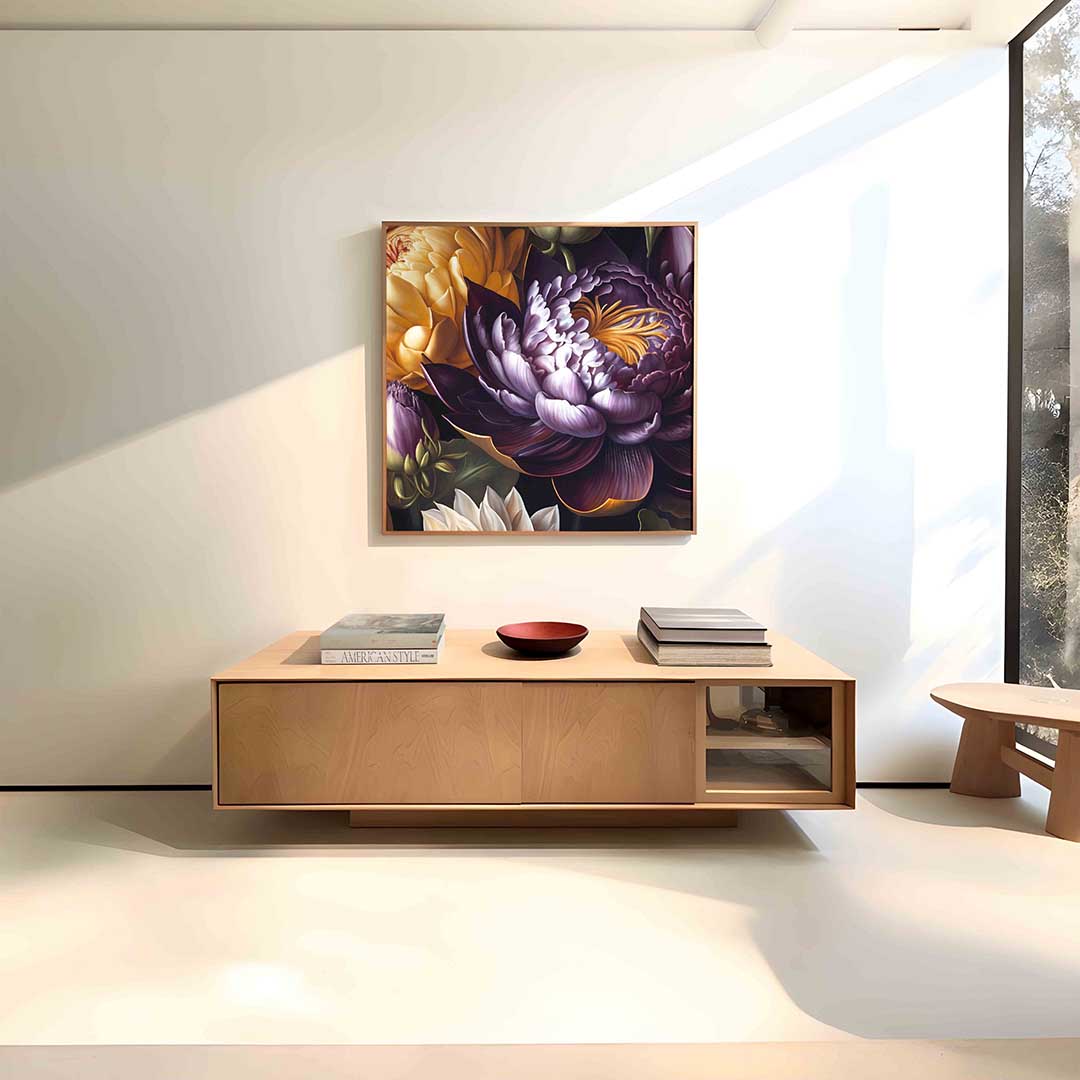 Bloemen in volle bloei – vierkante bloemen wanddecoratie van WallArtistic