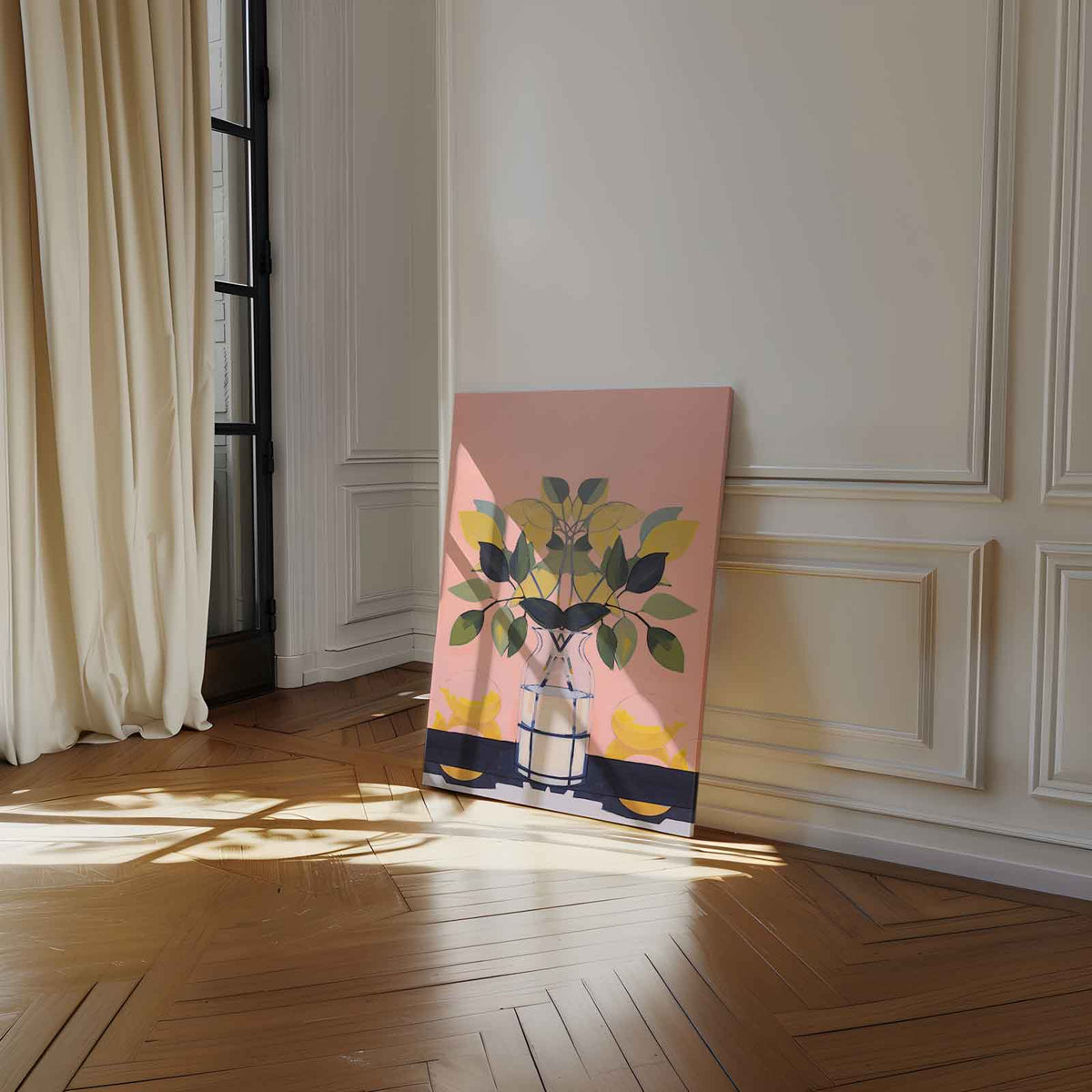 Vrolijke Vaas met Bladeren – staand kunstwerk voor modern interieur