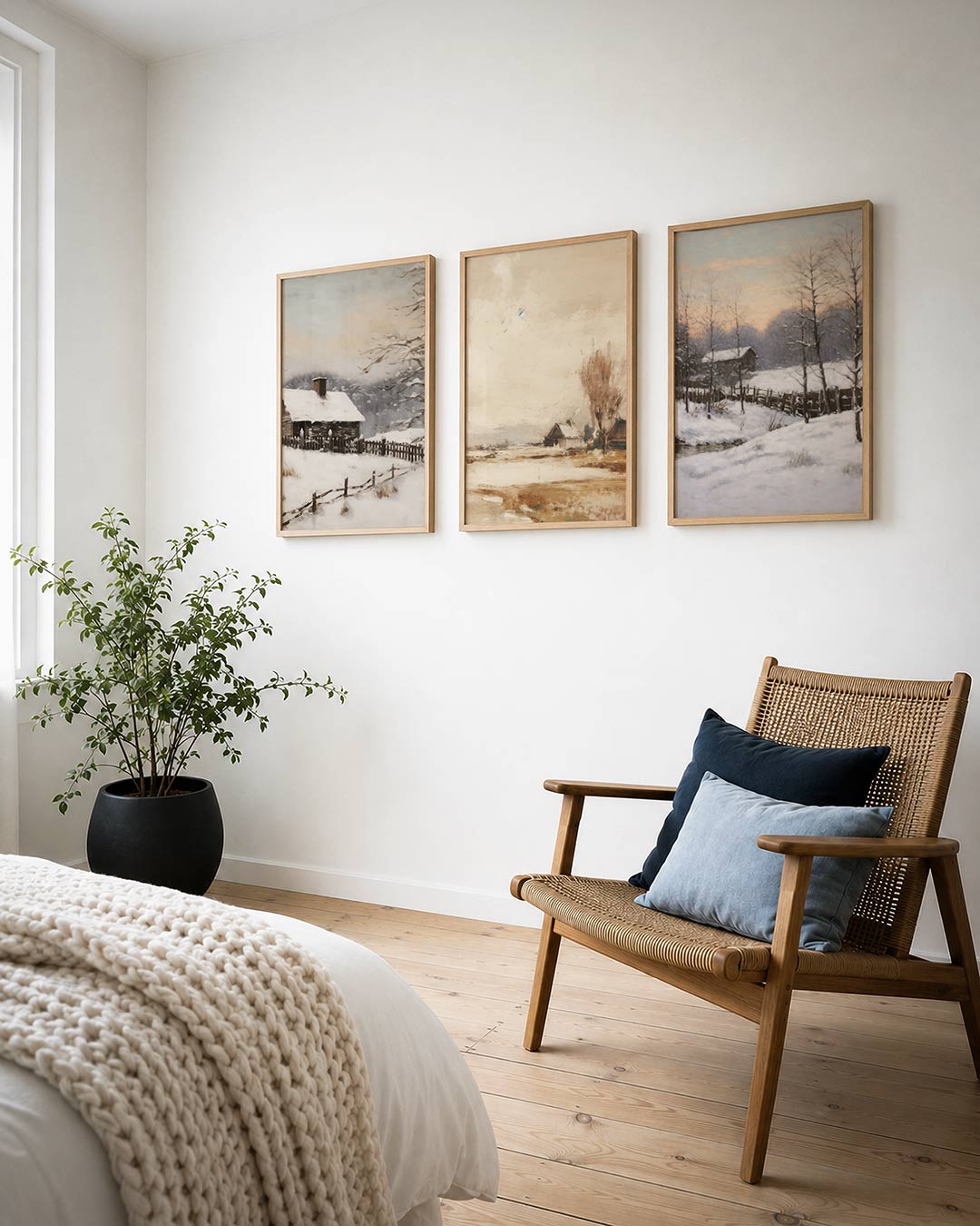 Winterse rust – een serene winterlandschap met een houten huisje omringd door besneeuwde – weergave 4
