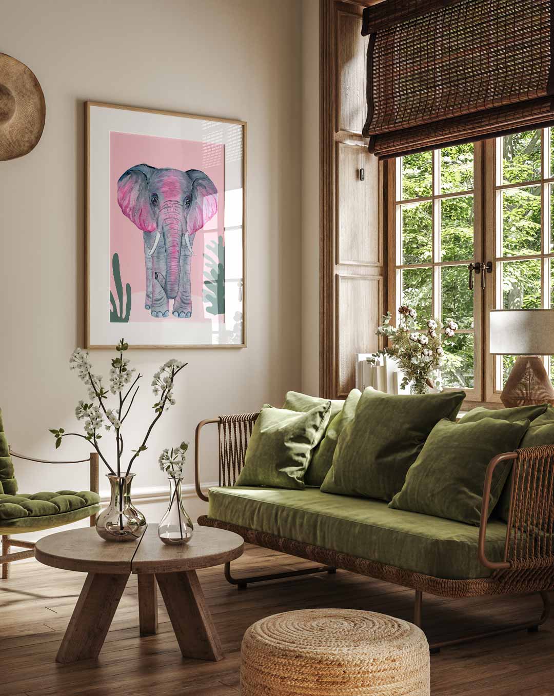 Olifant in Pastel – staande muurposter met Popart uitstraling
