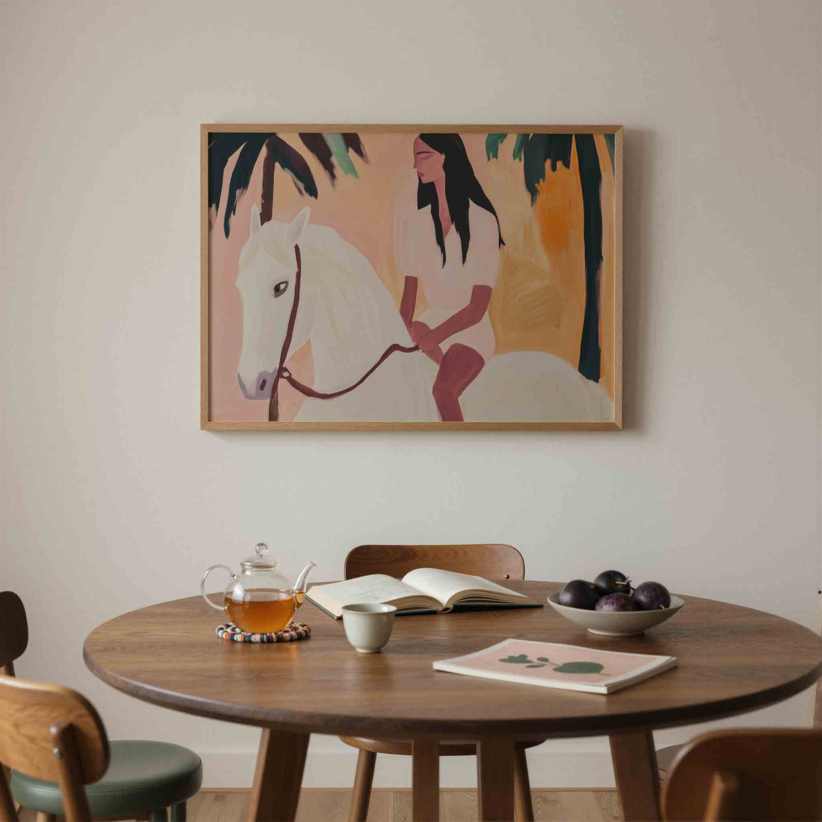Vrouw op paard – liggende jungle wanddecoratie van WallArtistic